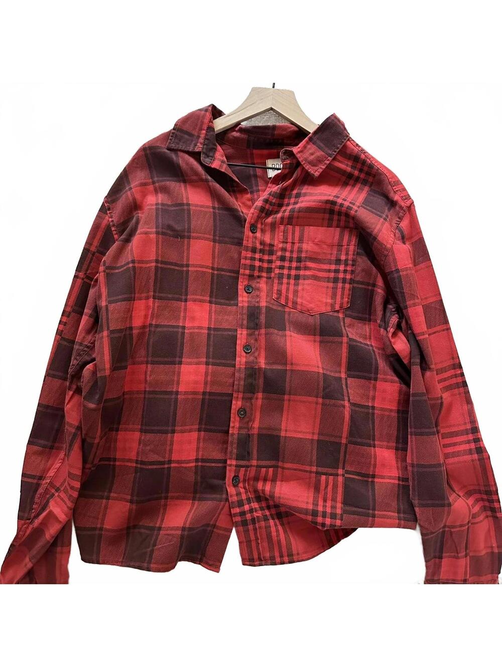 BDG Urban Outfitters Red Black Plaid Flannel Shacket Shirt Size L NWOT